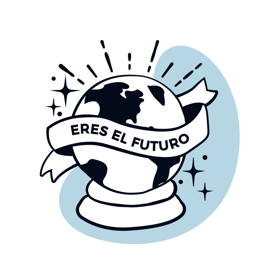 Icono caricaturizado del planeta con una cinta a su alrededor con las palabras "eres el futuro"